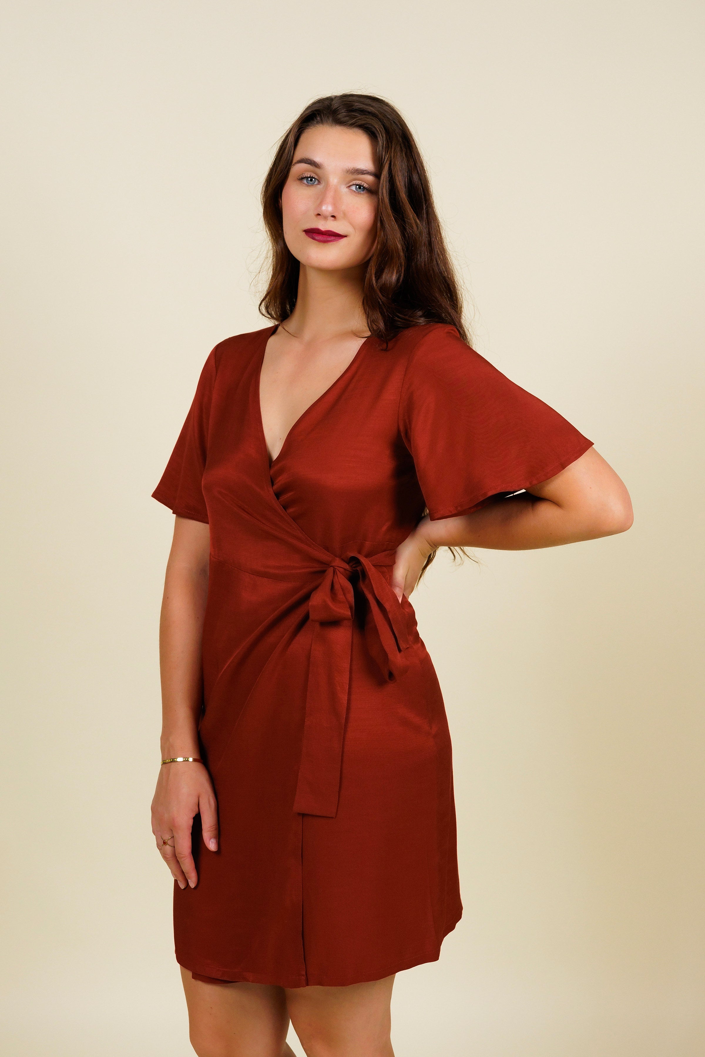 Robe Rouge Robe Longue Cache Coeur Manche Courte Robe Courte Cache