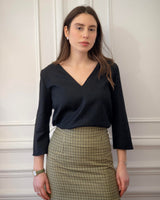 jupe versatile éco-responsable, réversible, tendance éco-responsable, jupe à carreaux, couleur marron, motif carreaux, vêtement éthique, vêtement écologique, vêtement made in France