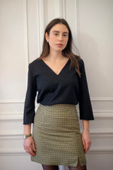 jupe versatile éco-responsable, réversible, tendance éco-responsable, jupe à carreaux, couleur marron, motif carreaux, vêtement éthique, vêtement écologique, vêtement made in France