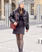 jupe versatile éco-responsable, réversible, tendance éco-responsable, jupe à carreaux, couleur gris anthracite, motif vichy, vêtement éthique, vêtement écologique, vêtement made in France