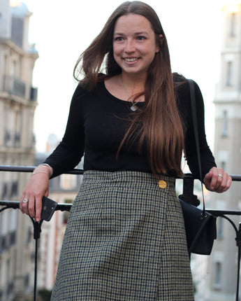 Jupe Maureen | Réversible Vert/ Noire Kaki / Noire - Aptaé Paris